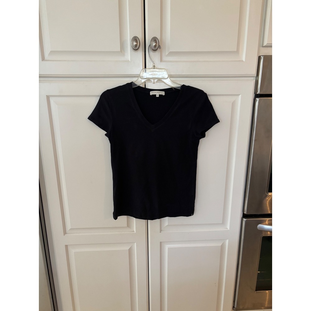 White + Warren Black V-Neck Short Sleeve‎ Cotton Modal Blend T-Shirt Size XS